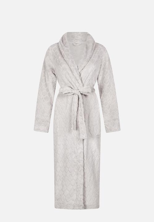 Hunkemoller - Robe fleece long emb honeycomb - grey