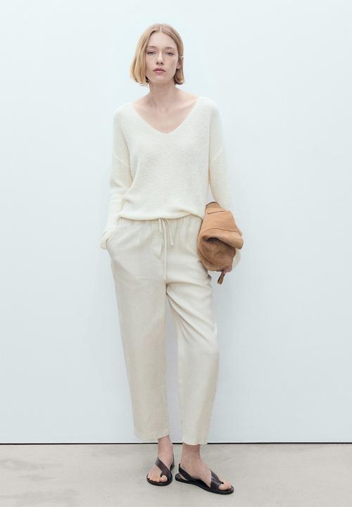 MANGO - Trousers Linen - Light Pastel Gray