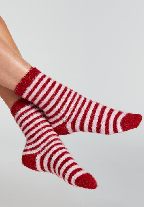 Hunkemoller - 2 Pack rosy stripe socks - red & white