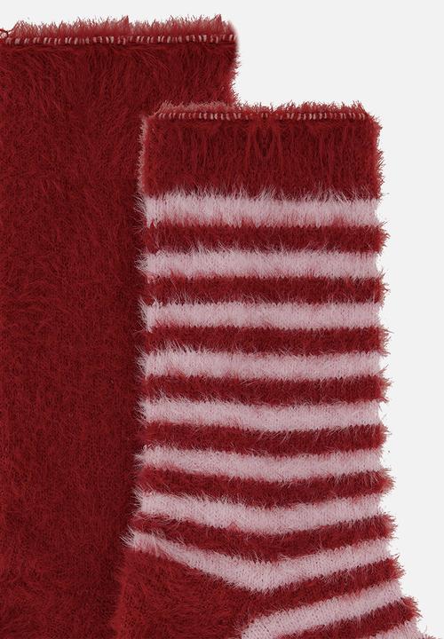 Hunkemoller - 2 Pack rosy stripe socks - red & white