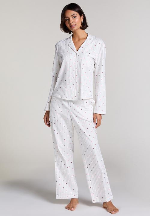 Hunkemoller - Jacket long sleeve co jacquard hearts - white