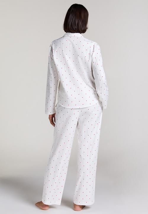 Hunkemoller - Jacket long sleeve co jacquard hearts - white