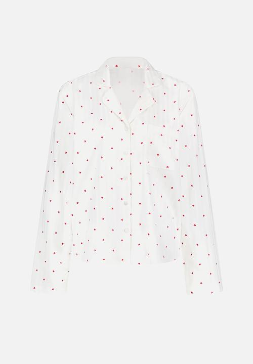 Hunkemoller - Jacket long sleeve co jacquard hearts - white