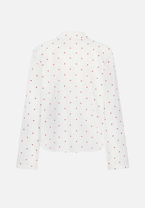 Hunkemoller - Jacket long sleeve co jacquard hearts - white
