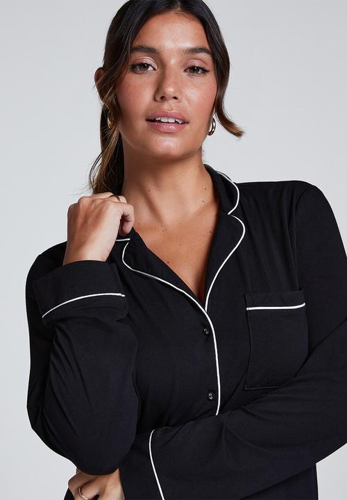 Hunkemoller - Shirt dress long sleeve jersey essential - black