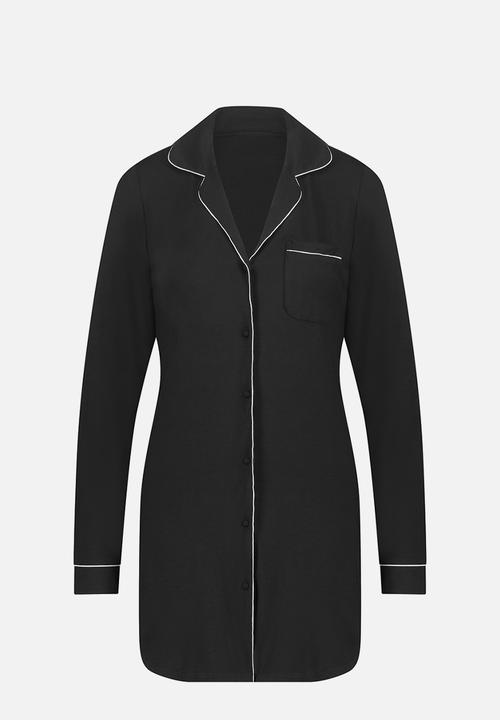Hunkemoller - Shirt dress long sleeve jersey essential - black