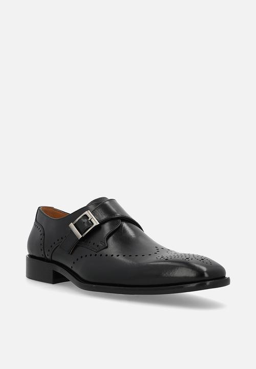 Fabino - BROGUE SINGLE BUCKEL MONK STRAP - Black Leather