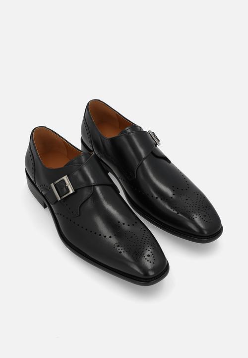 Fabino - BROGUE SINGLE BUCKEL MONK STRAP - Black Leather
