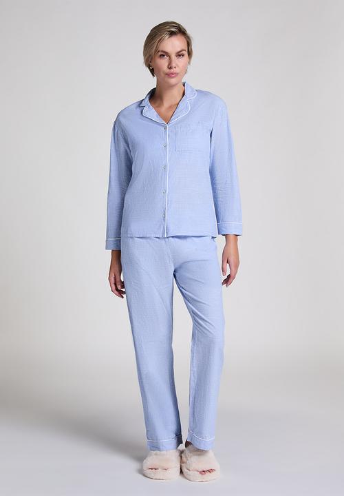 Hunkemoller - Jacket long sleeve cotton stripe - blue