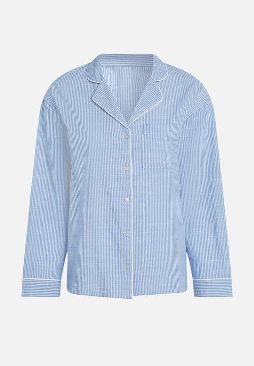 Hunkemoller - Jacket long sleeve cotton stripe - blue