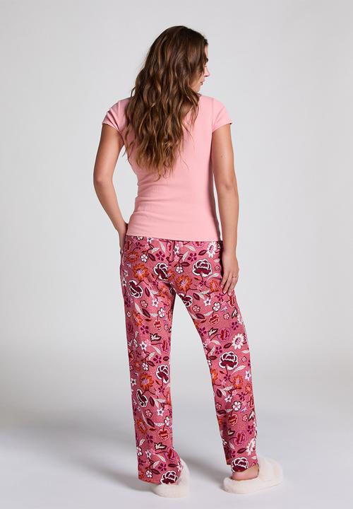 Hunkemoller - Top short sleeve rib henley - pink