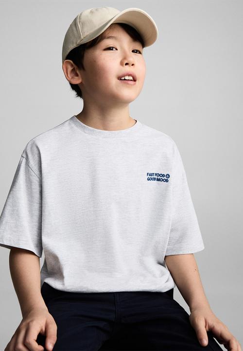 MANGO - T-shirt fast - light pastel gray