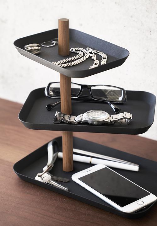 Yamazaki - RIN 3-Tiered Accessory Stand with Rotatable Trays - Black