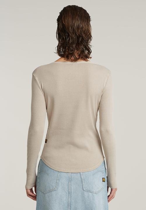 G-STAR - Deep V Slim Long Sleeve Wmn - Dk Brick Gd