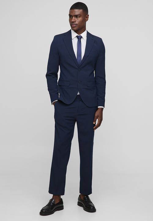 boohooMAN - Slim Cropped Suit Trousers - Navy