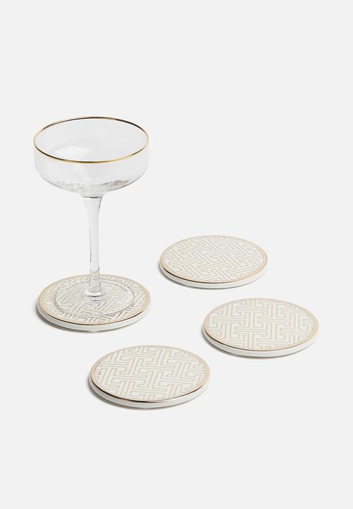H&M - 4 Pack porcelain coasters - gold-coloured patterned 