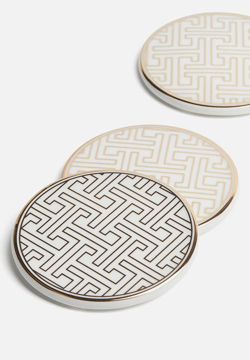H&M - 4 Pack porcelain coasters - gold-coloured patterned 