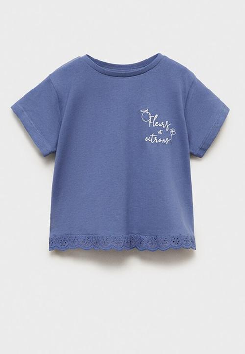 MANGO - T-shirt fleurs - medium blue