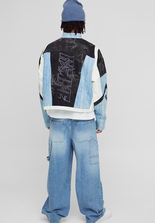boohooMAN - Washed Adjustable Waist Baggy Carpenter Jeans - Washed Blue
