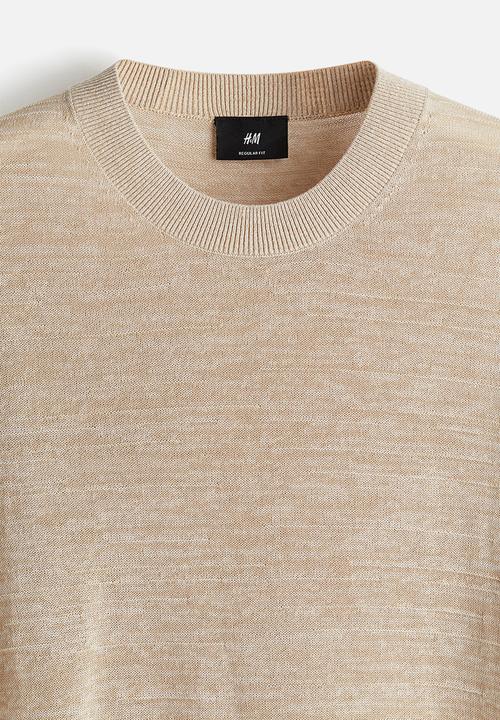 H&M - Regular fit fine-knit T-shirt - beige marl