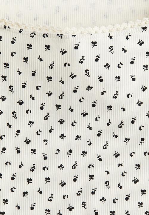 H&M - Picot-trimmed cotton top - cream floral