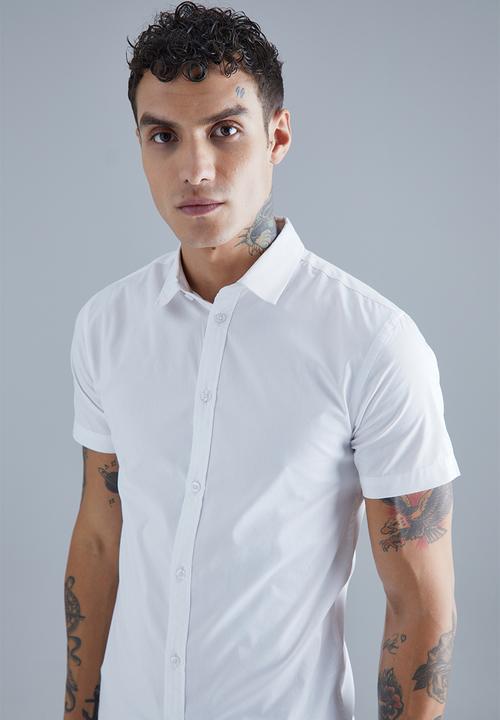 boohooMAN - Stretch Fit Short Sleeve Shirt - white