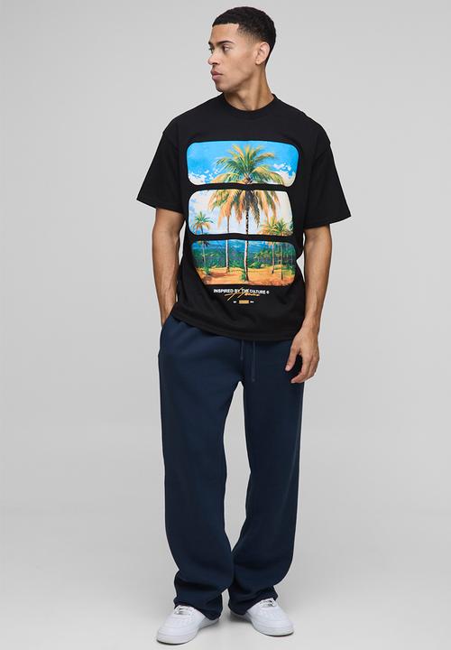 boohooMAN - Oversized Palm Tree Graphic T-Shirt - Black