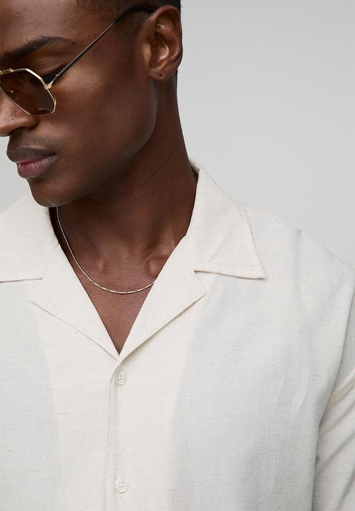 boohooMAN - Oversized Long Sleeve Revere Linen Blend Shirt - Natural