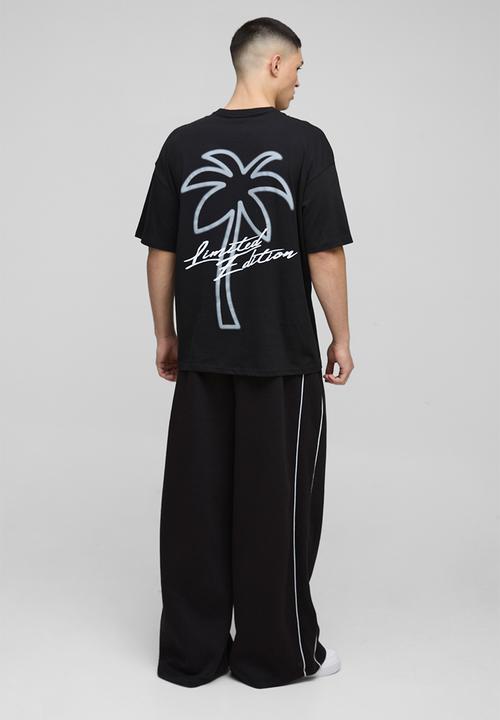 boohooMAN - Oversized Line Drawn Palm Tree Print T-Shirt - Black