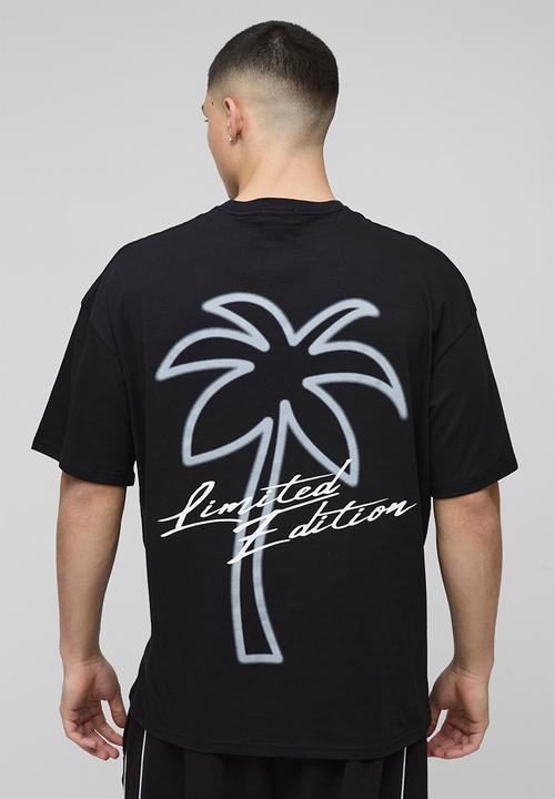 boohooMAN - Oversized Line Drawn Palm Tree Print T-Shirt - Black