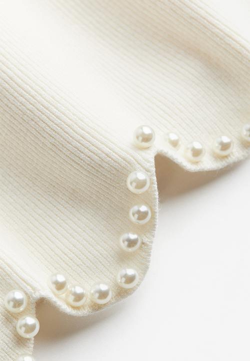 H&M - Bead-embellished knitted top - cream