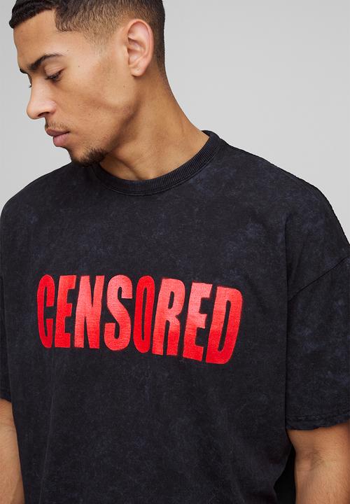 boohooMAN - Oversized Censored Washed T-Shirt - Black
