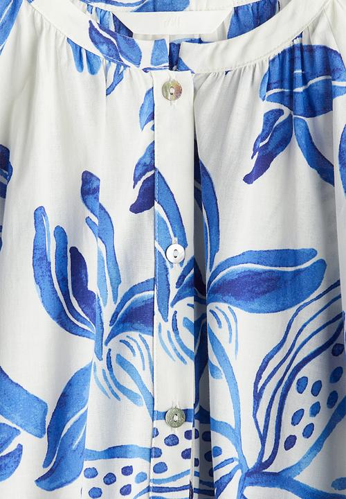 H&M - Cotton dress - cream/blue floral 