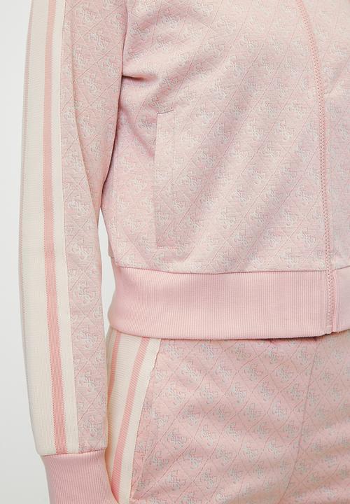 GUESS - JEAN G LOGO FULL ZIP SWEATSHIRT-4G RHOMBUS PINK ROSES