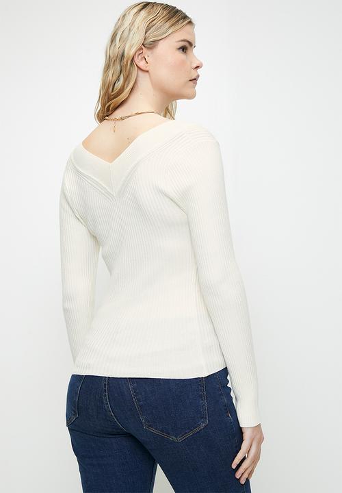 GUESS - KATELYN VN LS SWTR-CREAM WHITE