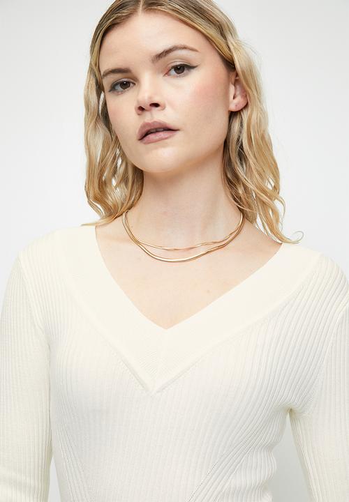 GUESS - KATELYN VN LS SWTR-CREAM WHITE