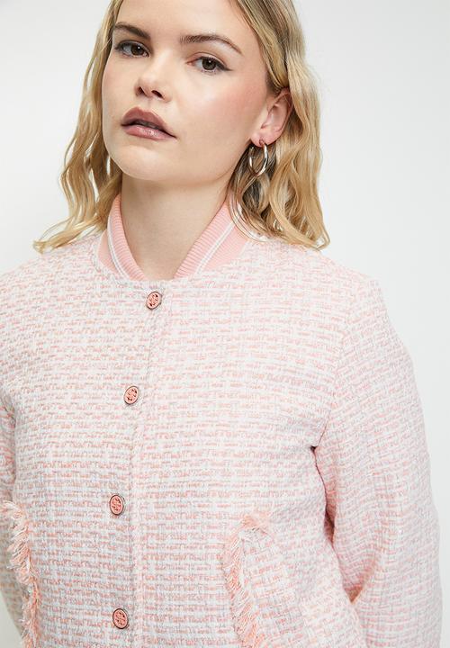 GUESS - NEW GLORIA TWEED BOMBER-LOW KEY PINK MULTI