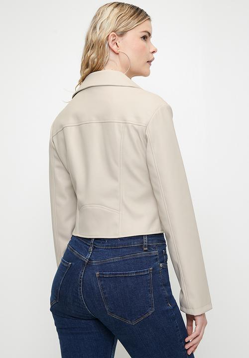 GUESS - CLEMENCE PU LEATHER JACKET-PEARL OYSTER MULTI
