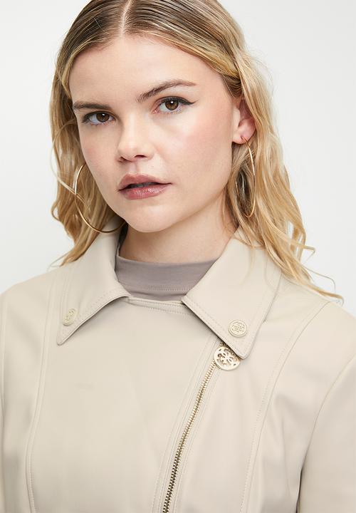 GUESS - CLEMENCE PU LEATHER JACKET-PEARL OYSTER MULTI