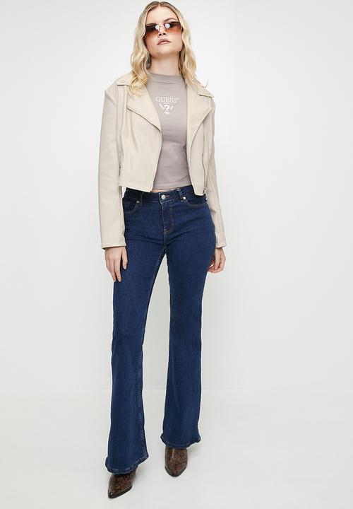 GUESS - CLEMENCE PU LEATHER JACKET-PEARL OYSTER MULTI
