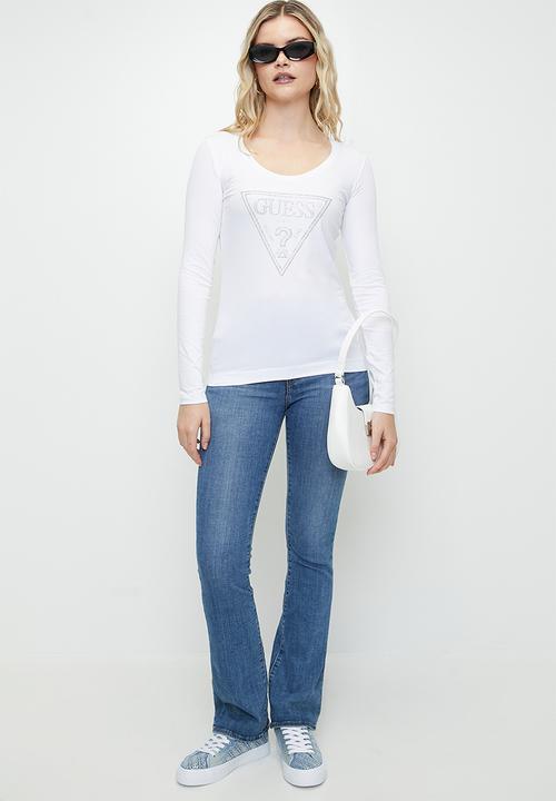 GUESS - LS CN SHINY TRIANGLE TEE-PURE WHITE