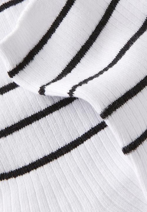 Rubi - Stripe Ribbed Crew Sock - White/Black