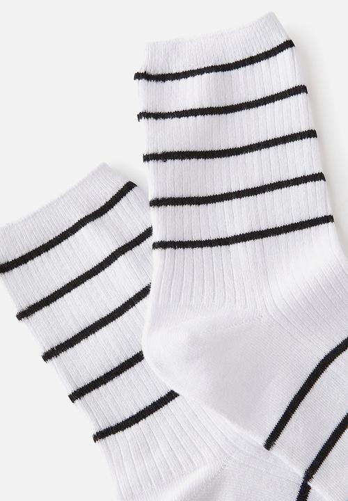 Rubi - Stripe Ribbed Crew Sock - White/Black