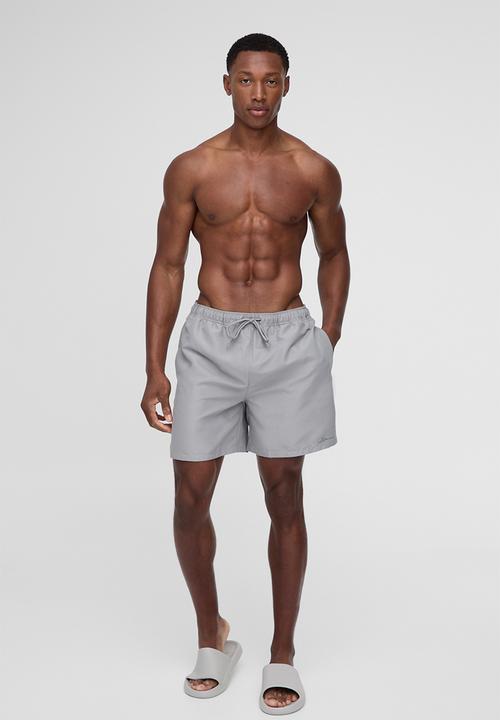 boohooMAN - Branded Mid Length Swim Short in Grey - Grey