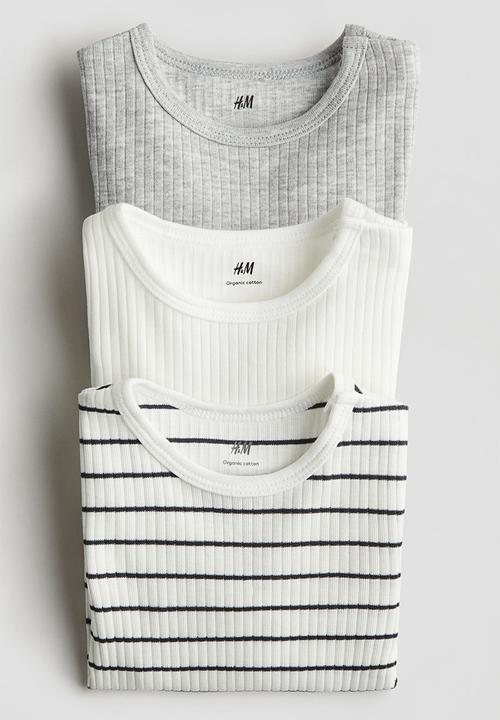 H&M - 3-Pack ribbed bodysuits - grey/striped