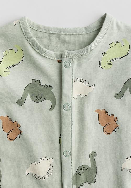 H&M - Patterned sleepsuit -  light dusty green/dinosaurs 