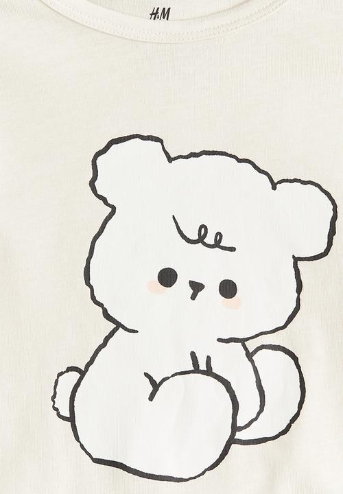H&M - Printed cotton top - cream/teddy bear