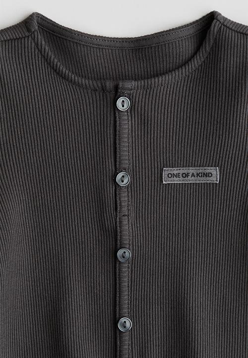 H&M - Button-detail jersey top - dark grey