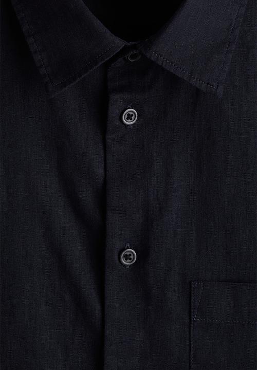 H&M - Regular fit short-sleeved linen-blend shirt - navy blue
