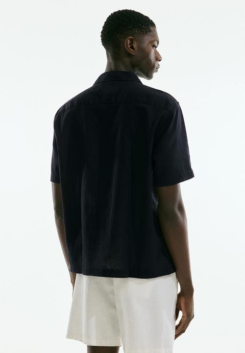 H&M - Regular fit short-sleeved linen-blend shirt - navy blue